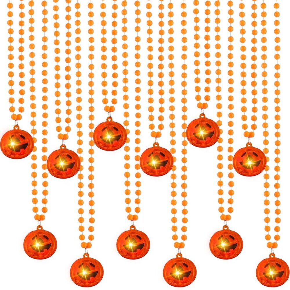 Halloween Light up Pumpkin Necklaces Orange Beads Necklace Halloween Party Favor